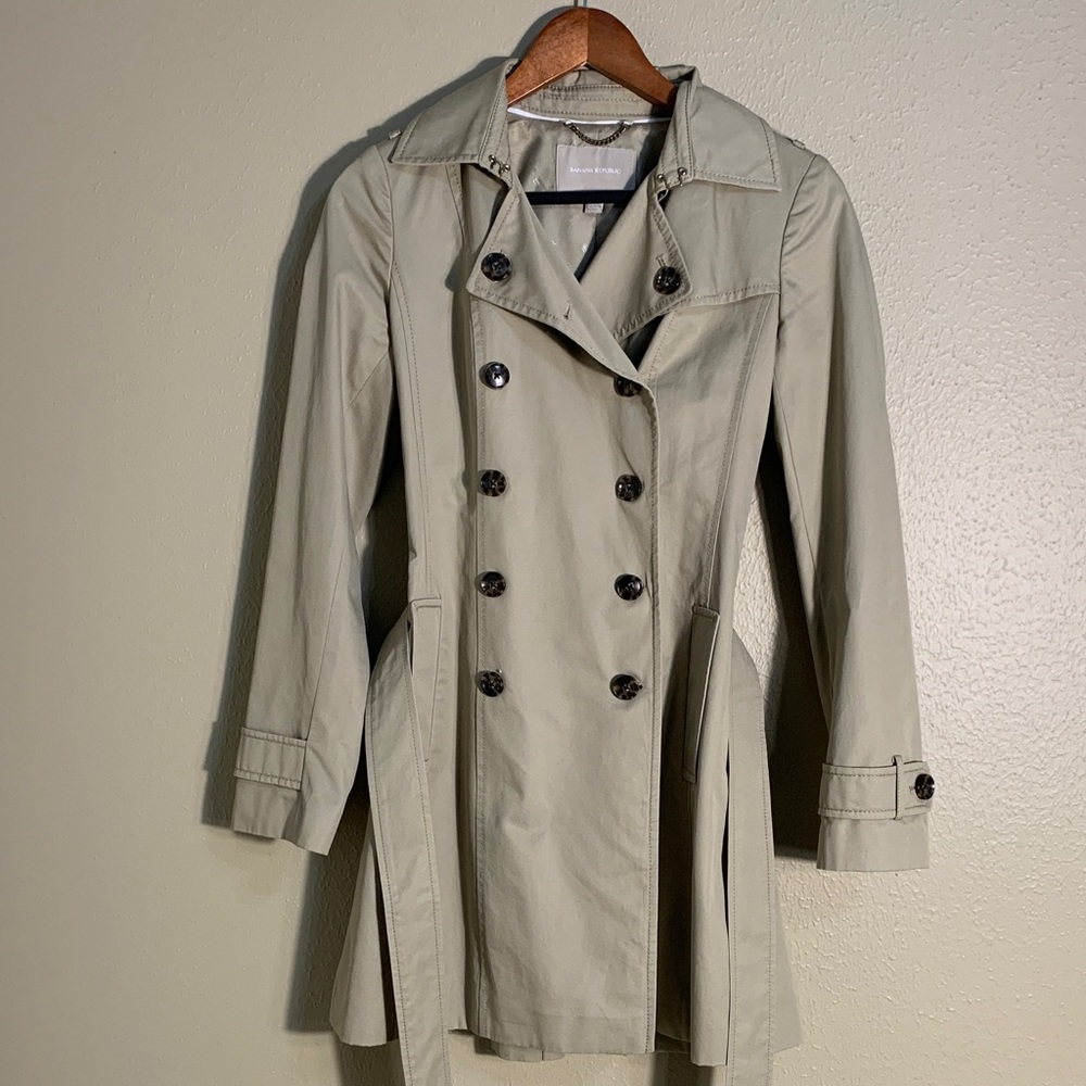 Banana‎ Republic Classic Khaki Double-Breasted Trench Coat Brown Buttons Size XS